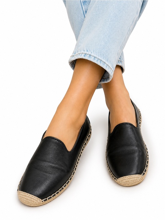Sam Edelman Shoes - Sam Edelman Black Leather Espadrille Slip-On Flats
